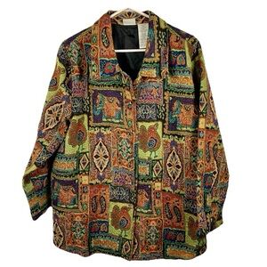 VTG White Stag Plus Tapestry Blazer Jacket Patchwork Women 16W XL Elephant Artsy